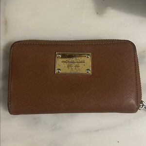Michael Kors Tan Wallet with Gold Logo Plate